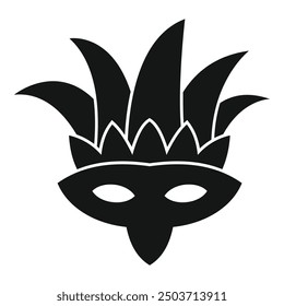Black and white icon of a jester or carnival mask