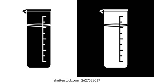 Schwarz-Weiß-Symbol eines Laborbechers mit Messungen