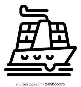 Black and white icon of a large cruise ship sailing on the ocean