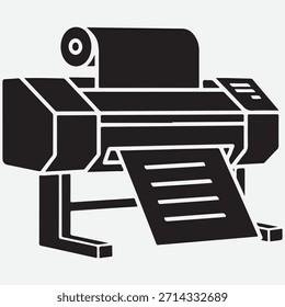 Icono blanco y negro de una impresora de formato Grande con salida de papel