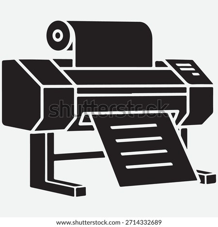 Black and white icon of a large format printer with paper output