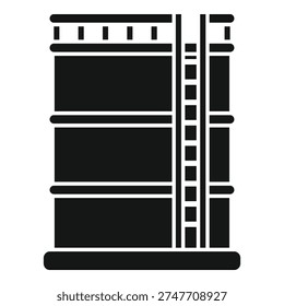Black and white icon of a large industrial tank with a ladder, used for storing oil and other liquids