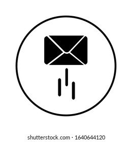 The black and white icon is a letter to an e-mail box. Vector illustration
