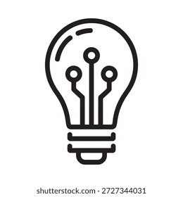 a black and white icon of a light bulb with circuit lines inside