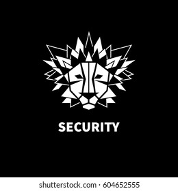 Black and white icon. Lion with sharp mane. Vector illustration.