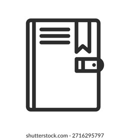 A black and white icon of a locked notebook or journal