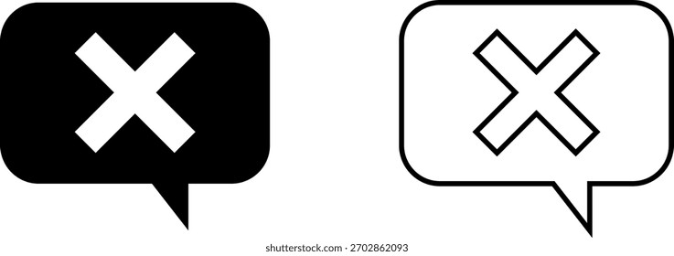 Logotipos de iconos en blanco y negro con burbujas de discurso con un símbolo X para el diseño de comunicación