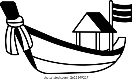 black and white icon of Long tail boat