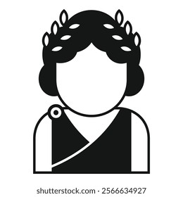 Black and white icon of a man from ancient greece wearing a laurel wreath