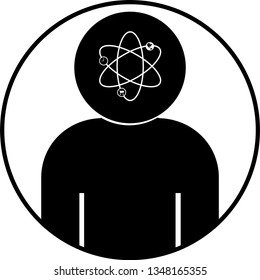 black and white icon of man atomic head