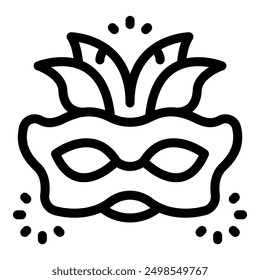 Black and white icon of a mardi gras mask with feathers, celebrating carnival