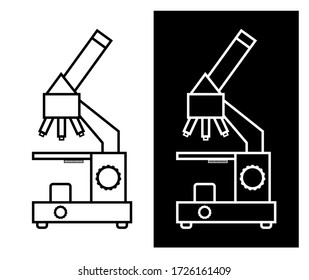 black and white icon of a medical microscope. Equipment for scientific research. Web element. Isolated vector