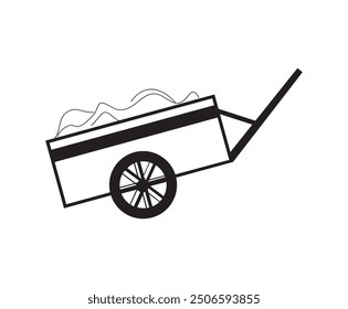 Black and white icon of a mining cart full of coal being transported on rails