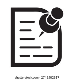 A black and white icon of a note with a pushpin