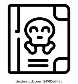Black and white icon of a notebook containing information about poison and representing danger