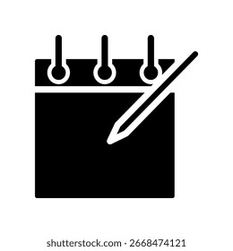 Ícone preto-e-branco de notebook e lápis para aplicativos de design
