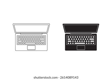Black and white icon of open laptops in minimal style for tech design