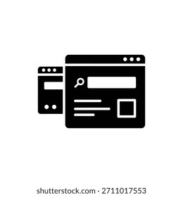 Black and White Icon of Overlapping Browser or Software Windows Design