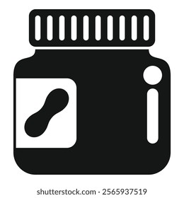 Black and white icon of a peanut butter jar, perfect for representing food, snacks, and spreads