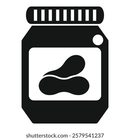 Black and white icon of a peanut butter jar with peanuts on the label