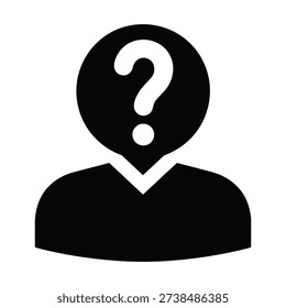 Black and white icon of a person with a question mark on their head
