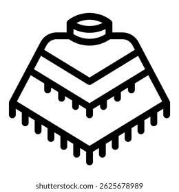Black and white icon of a poncho with a traditional mexican pattern, perfect for representing latin american culture