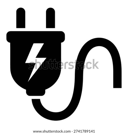 A black and white icon of a power plug with a lightning bolt inside it. isolated on white background, Vector