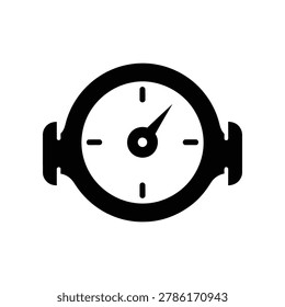Black and white icon of a pressure gauge with a needle pointing to the right, indicating high pressure, isolated on a white background.