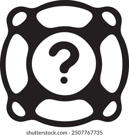 A black and white icon of a question mark. The design representing inquiry or the need for help. Best use for Logo, Business, Presentation, Website, App etc.