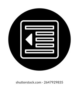 Black and white icon representing back navigation or returning to previous content or page with graphical elements