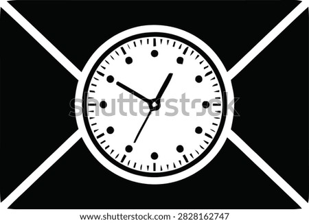 A black and white icon representing a clock or watch placed inside an envelope, symbolizing scheduled delivery, time-sensitive mail, or deadline.