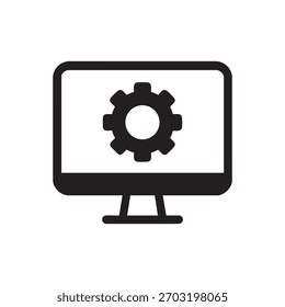Icono en blanco y negro que representa las Configuraciones de la computadora o la configuración del sistema con un símbolo de engranaje.