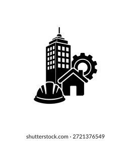 Black and White Icon Representing Construction Engineering and Real Estate