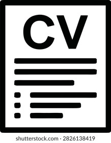 A black and white icon representing a CV or resume document, featuring text lines and bullet points, commonly used for job applications and career websites.