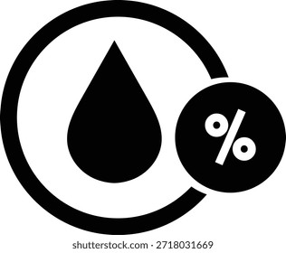 Icono en blanco y negro que representa el porcentaje de humedad o el Vector de medición del nivel de humedad
