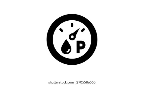 Icono en blanco y negro que representa la baja presión de aceite en un vehículo, con un indicador y un símbolo de caída.