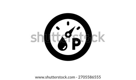 Black and white icon representing low oil pressure in a vehicle, with a gauge and a drop symbol.