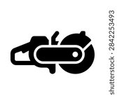 A black and white icon representing a powerful rotary saw, a tool used in construction and industrial applications for cutting various materials.