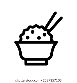 Black and White Icon Representing a Rice Bowl with Chopsticks