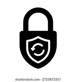 Un icono en blanco y negro que representa la protección de datos segura y la funcionalidad de actualización.
