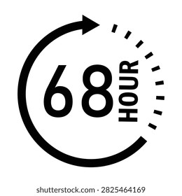 A black and white icon representing a sixty-eight hour duration with a circular arrow symbol.