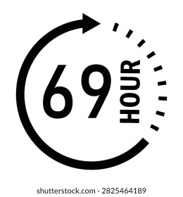 A black and white icon representing a sixty-nine hour duration with a circular arrow and dashed line indicator.