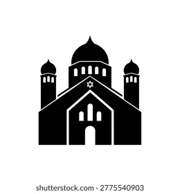 A black and white icon representing a synagogue, a Jewish house of worship.