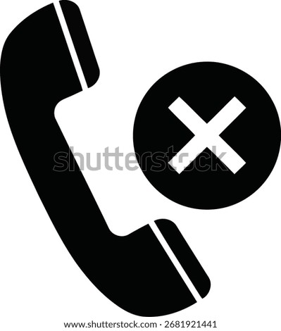 A black and white icon representing a telephone receiver with a large 'X' symbol inside a circle, indicating a canceled or rejected call. Simple and modern design for digital interfaces.
