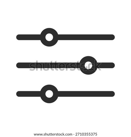 Black and white icon representing three horizontal sliders or controls for adjusting settings