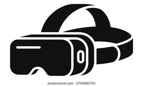 Schwarz-weißes Symbol, das ein Virtual-Reality-Headset für immersive Betrachtungs- und digitale Erlebnistechnologie darstellt