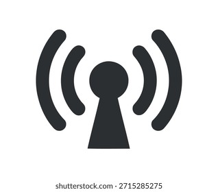A black and white icon representing wireless signal strength, connectivity and network communication.