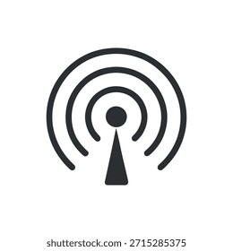 A black and white icon representing a wireless signal, indicating connectivity and data transmission.