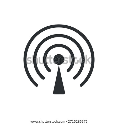 A black and white icon representing a wireless signal, indicating connectivity and data transmission.