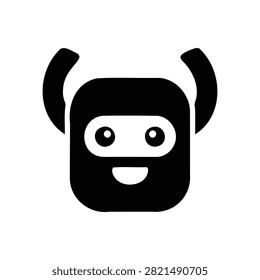 Black and white icon of a robotic creature head with creature